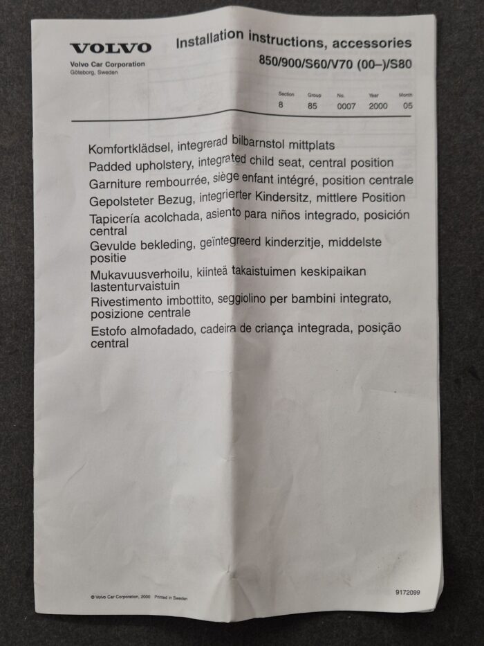 Polstringsstykke til barnesæde, Volvo 850 900 S60 V70 S80 - Billede 2